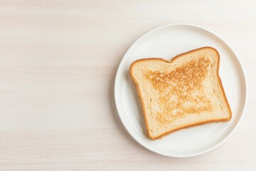 solitary white ceramic plate with neatly arranged pair of golden-brown whole-grain toast slices sits empty on smooth