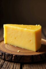 Aged parmesan wedge, rustic wood, warehouse setting, italian, light