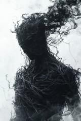 Fototapeta premium Abstract Figure Representing Nature and Humanity Intertwined in a Dark Aesthetic