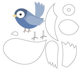 Isolated  blue bird for cricut, silhouette, laser cutting, paper, felt, fabric, school, decoration
