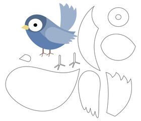 Isolated blue bird for cricut, silhouette, laser cutting, paper, felt, fabric, school, decoration,