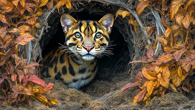 Clouded Leopard in Autumnal Burrow