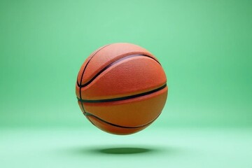 Dynamic Basketball Floating Above a Colorful Court Background