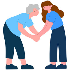 caregiver helping elderly man with gentle workout, physical therapy flat vector illustration