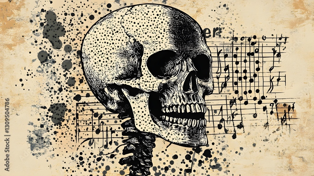 Aufkleber Skull Motif Digital Art with Abstract Patterns and Grunge Textures on Vintage Style Background