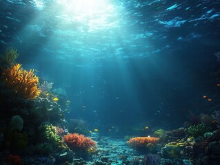 Obraz premium Vibrant underwater world unveils colorful coral reefs and playful fish in a serene display of marine life. Generative AI