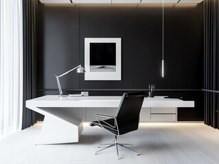Modern office space with sleek furniture and minimalistic design elements.