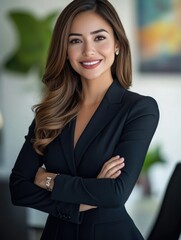 Naklejka premium Young female executive posing confidently for corporate portrait.