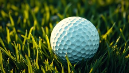 Close-up of a Golf Ball Nestled in Fresh Green Grass