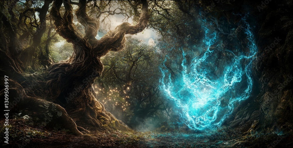 Aufkleber celestial mage unleashes magic in enchanted forest fantasy art ethereal setting mystical atmosphere