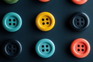Fototapeta premium Colorful Sewing Buttons on Dark Background for Craft Projects