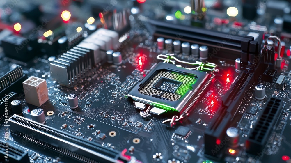 Poster active motherboard close-up technology hub macro photography digital environment high-tech concept