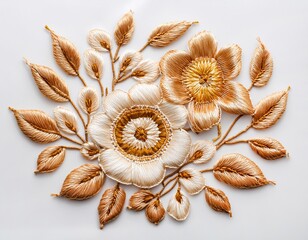 Beautiful floral embroidery design featuring intricate stitching techniques and textures