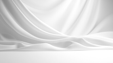 Fototapeta premium Elegant white silk draped fabric soft texture background grey pure waves cloth light style clean