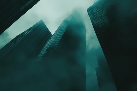 Misty Urban Landscape with Skyscrapers and Moody Atmosphere - Powered by Adobe