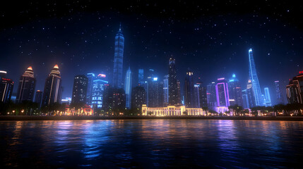 Fototapeta premium Night Cityscape 3D Illustration