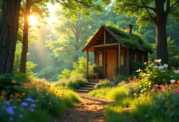 vibrant nature scenes showcasing eco friendly practices lush colorful sustainable living elements, flora, sustainability, conservation, biodiversity