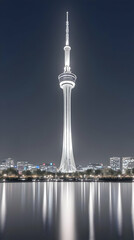 Obraz premium Night City Tower Reflection - Realistic Image