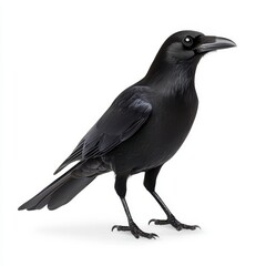 Fototapeta premium Black Crow Bird Profile on White Background Wildlife Photography