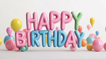Bold typography and kinetic type Colorful Birthday Celebration with Balloons and Festive Text in Pink and Blue