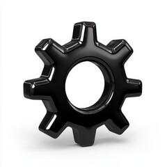 Black Glossy Gear 3D Render on White Background