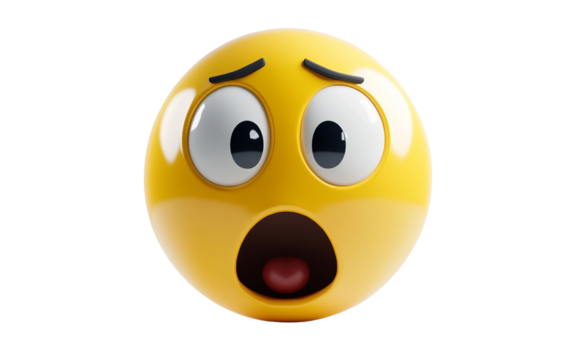 A high-quality 3D emoji showcasing a wide-eyed and open-mouthed look of astonishment Isolated on transparent background PNG