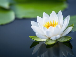Elegant White Water Lily Blooming on Tranquil Pond Surface