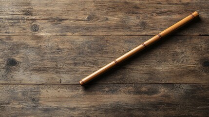 Melodic Harmony of a Beautifully Carved Bamboo Flute Resting on Rustic Wood