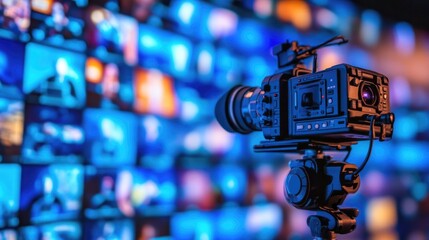 Close-up of a webcam and microphone setup for virtual meetings.
