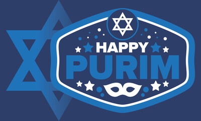 Purim. Happy Purim. Traditional Jewish religious holiday. Star of David, Carnival mask. Israel history. Сelebrated by a masquerade and festival. Poster art. Vector illustration