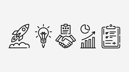 Vector Icon Set for Business Growth, Innovation, Collaboration, and Data Analytics. Ideal for Presentations, Marketing Materials, and Websites.