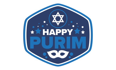 Purim. Happy Purim. Traditional Jewish religious holiday. Star of David, Carnival mask. Israel history. Сelebrated by a masquerade and festival. Poster art. Vector illustration