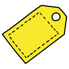 Hand drawn cartoon empty yellow price tag on white background.
