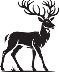 Fototapeta premium black deer silhouette vector, deer vector illustration, deer logo vector, deer vector icon, deer silhouette vector isolated on white background