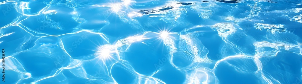 Poster Tranquil Underwater Oasis Serene swimming pool reflections sparkling in the warm sunlight creating a mesmerizing and calming backdrop for a relaxing summer vacation or wellness retreat  The clear