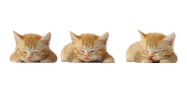 Set of Realistic 3D Baby Cats in Different Styles Arranged in One Line PNG Against Transparent Background for Pet Branding, Cute Illustrations, or Animal-Themed Designs