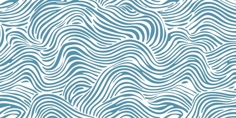 Abstract wave pattern with blue and white stripes. Smooth curved lines in minimalist card design. Clean background with fluid texture. Modern artwork. Neutral tones in artistic composition