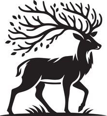 Fototapeta premium black deer silhouette vector, deer vector illustration, deer logo vector, deer vector icon, deer silhouette vector isolated on white background