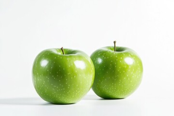 pair of fresh green apples placed on all-white background ensuring plenty of surrounding copy space to convey sense