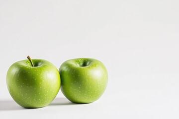 pair of fresh green apples placed on all-white background ensuring plenty of surrounding copy space to convey sense