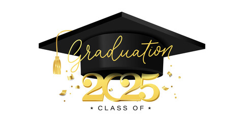 Class of 2025 vector illustration. Festive celebration design for graduation events and announcements. Congratulations graduates design template for social media posts to honor graduates.
