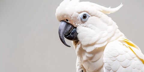 Majestic White Cockatoo: A Close-Up Portrait.  Its pristine plumage and striking dark beak command attention against a soft, neutral background.