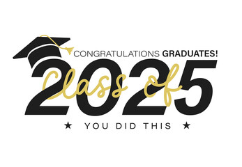 Class of 2025 vector illustration. Festive celebration design for graduation events and announcements. Congratulations graduates design template for social media posts to honor graduates.