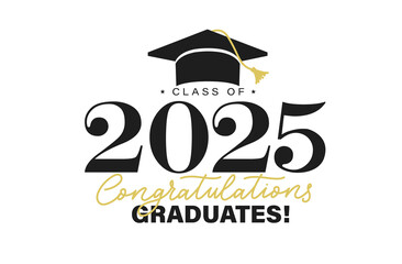 Class of 2025 vector illustration. Festive celebration design for graduation events and announcements. Congratulations graduates design template for social media posts to honor graduates.