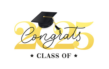 Class of 2025 vector illustration. Festive celebration design for graduation events and announcements. Congratulations graduates design template for social media posts to honor graduates.