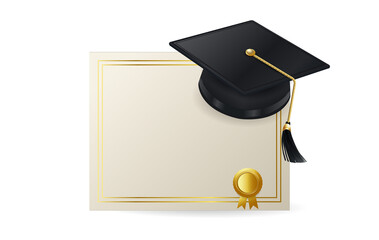 Graduation cap and diploma certificate design for class of 2025 with celebratory elements and elegant color scheme. Class of 2025 vector illustration design template. Congratulations graduates design.