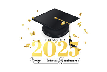 Class of 2025 vector illustration. Festive celebration design for graduation events and announcements. Congratulations graduates design template for social media posts to honor graduates.