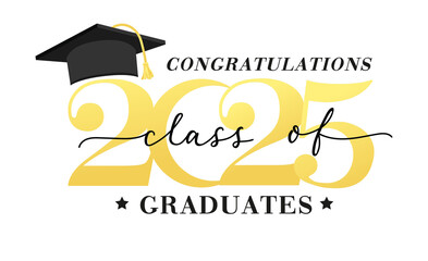 Class of 2025 vector illustration. Festive celebration design for graduation events and announcements. Congratulations graduates design template for social media posts to honor graduates.