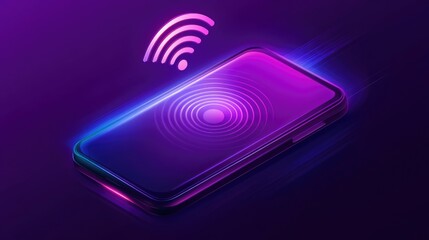 Digital communication concept with a mobile phone and soundwave icons.