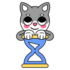 cute cat holding a hourglass